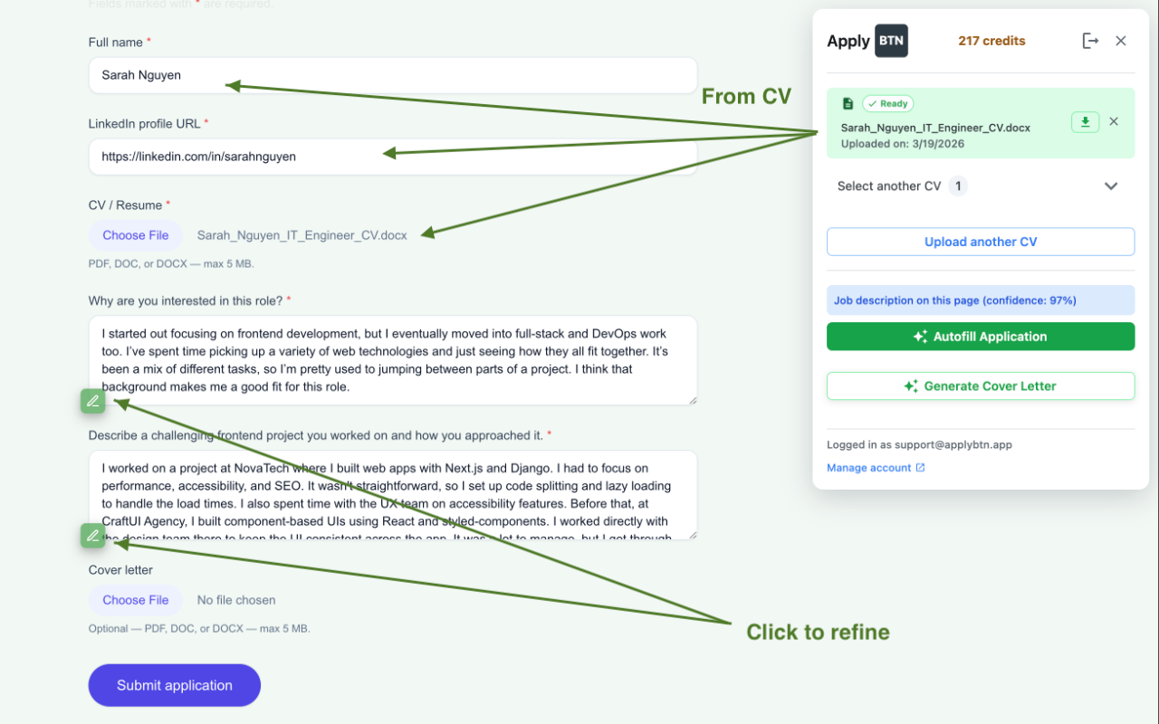 Autofill fills the form with your profile details in a few seconds